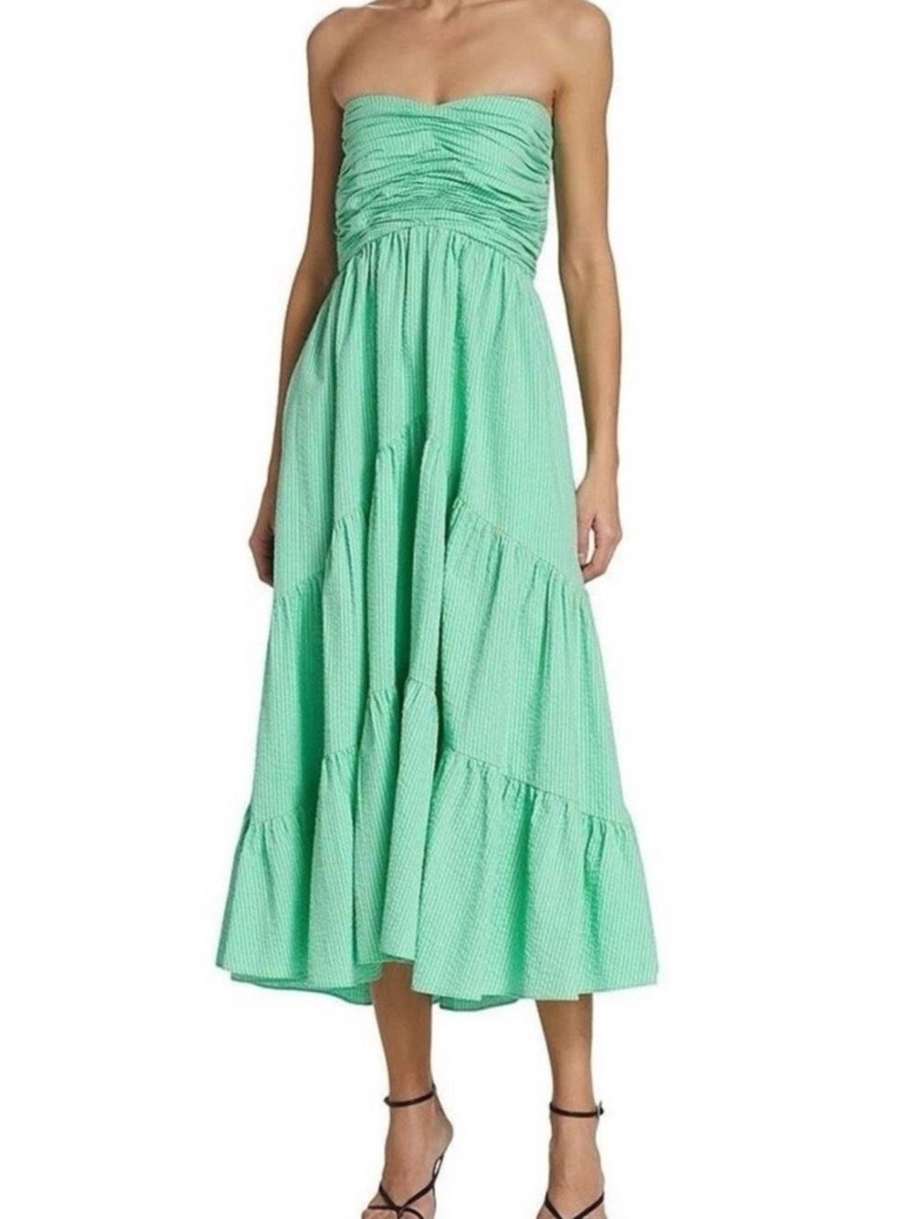 CINQ A SEPT Maurice Strapless Cotton Seersucker Dress Size 12 - Picture 2 of 5
